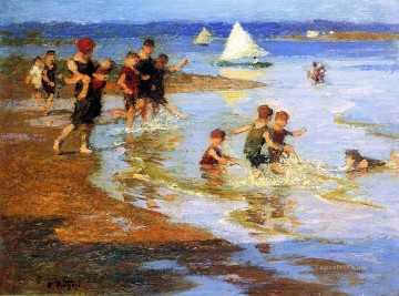  children Oil Painting - Children at Play on the Beach Impressionist Edward Henry Potthast